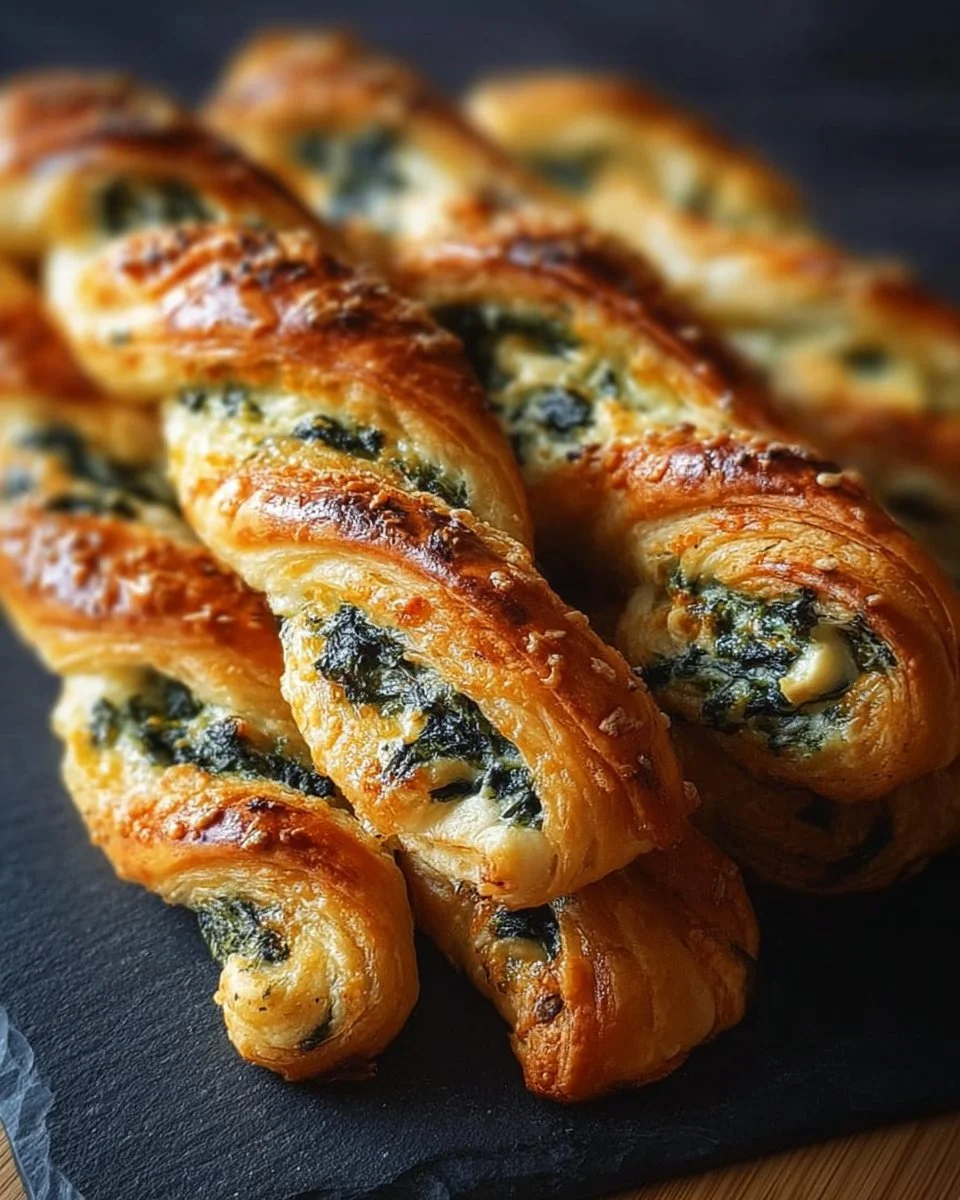 Delicious spinach feta puff pastry twists ready to serve