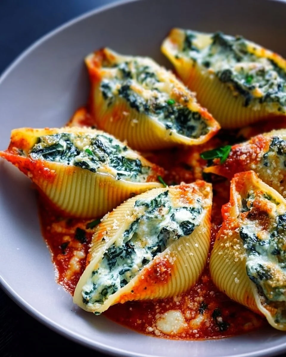 Spinach and Ricotta Stuffed Shells 1 Delicious spinach and ricotta stuffed shells topped with marinara sauce