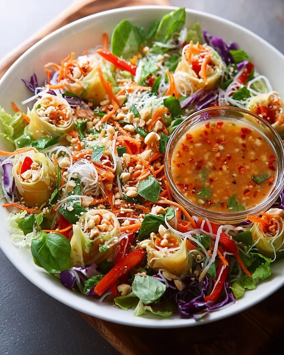 Spring Roll Salad with Spicy Ginger Dressing: An Incredible Ultimate Recipe 1 Delicious Spring Roll Salad topped with Spicy Ginger Dressing on a plate