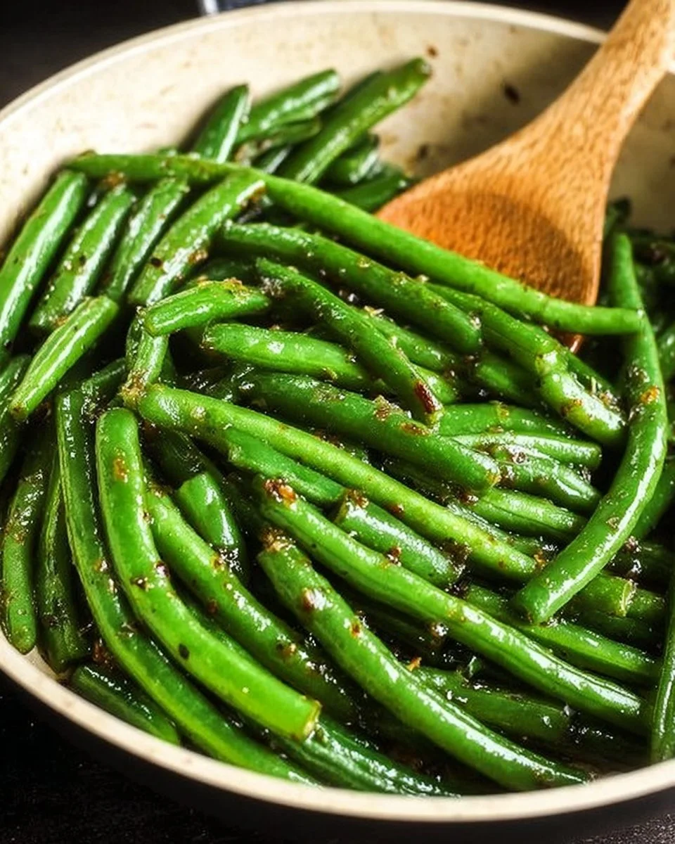 Delicious sautéed green beans made with 5 simple ingredients