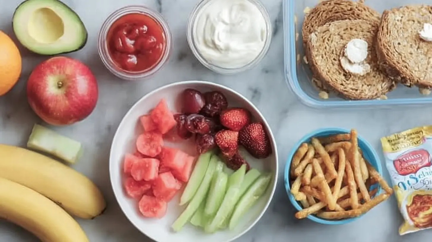 A colorful assortment of healthy after school snacks, perfect for growing children.
