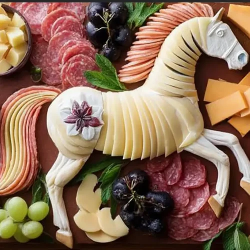 Amazing food platters, Charcuterie appetizers, Easy food art: 3 Steps 2 An amazing food platter featuring a variety of cheeses, meats, fruits, and crackers arranged aesthetically.