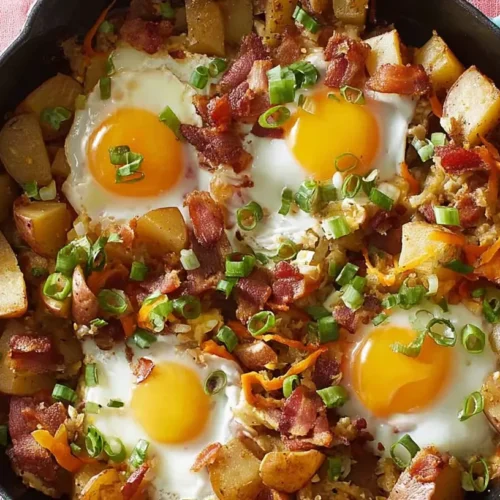 Breakfast Skillet: 1 Secret for Quick Prep 2 A hearty breakfast skillet filled with eggs, potatoes, and vegetables