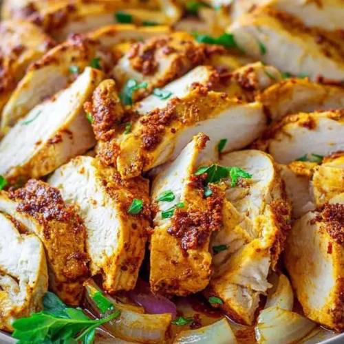 A rotating spit of seasoned chicken shawarma being cooked to perfection.