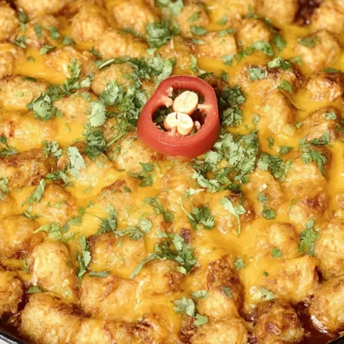 Chili Cheese Tater Tot Casserole: My Top 4 Tips 2 A bubbling chili cheese tater tot casserole, fresh from the oven, with a golden crust.