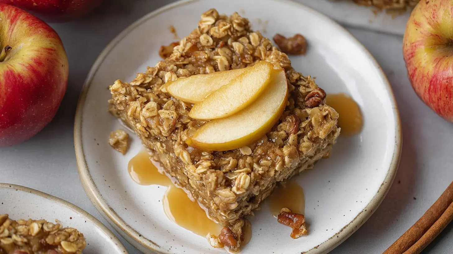 Oatmeal Apple Breakfast Bake: The 3 Best Ways to Serve 1 Close-up of a golden-brown oatmeal apple breakfast bake with caramelized apple chunks.