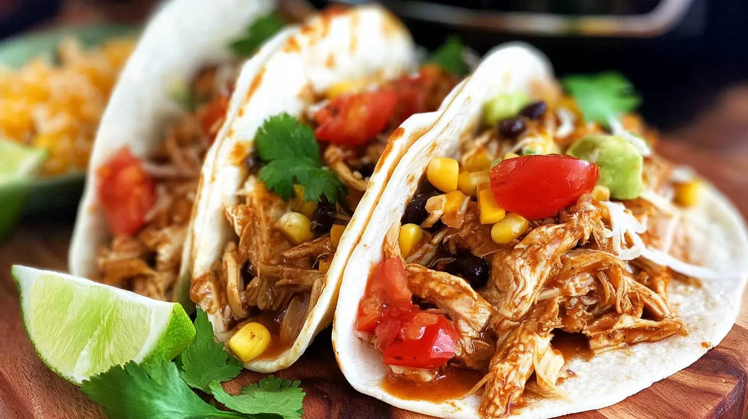 Delicious chicken tacos prepared using a crockpot, ready to be enjoyed with various toppings.