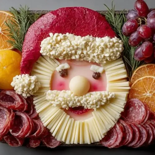 A colorful fruit tray arranged beautifully for a Christmas gathering