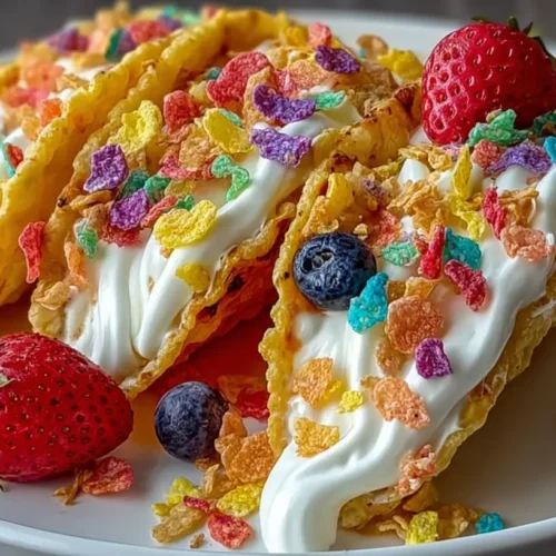 Fruity Pebbles Cheesecake Tacos: 7 Best Recipes? 2 Delicious fruity pebbles cheesecake tacos arranged on a colorful platter