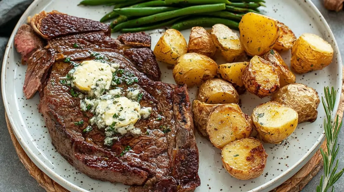 Pan Seared Steak with Garlic Butter: Is It Your #1 Favorite? 1 Close-up of a pan seared steak with melted garlic butter drizzled over it.