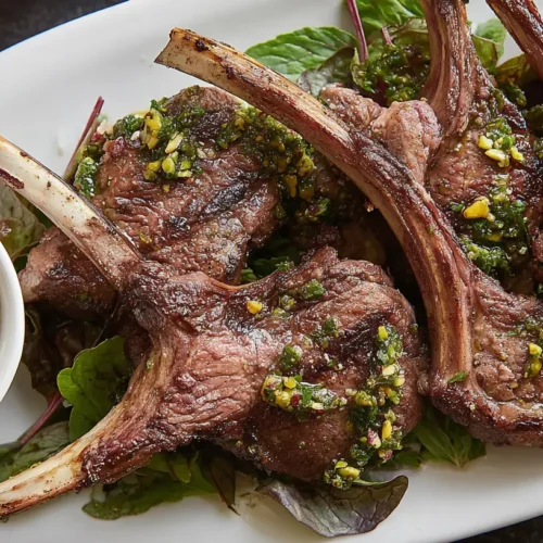 Lamb Chops With Pistachio Salsa Verde: 9 Quick Ideas 2 Grilled lamb chops served with a vibrant pistachio salsa verde