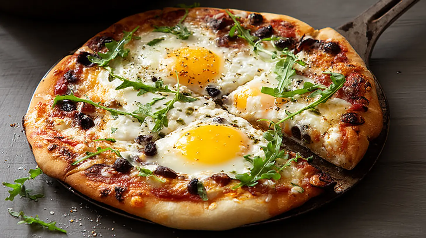 A skillet filled with freshly made pizza eggs, ready to be served.