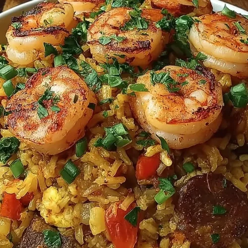 Shrimp Dirty Rice Skillet: 2 Flavorful Twists to Try 2 A close-up of a shrimp dirty rice skillet, brimming with colorful vegetables and spices.