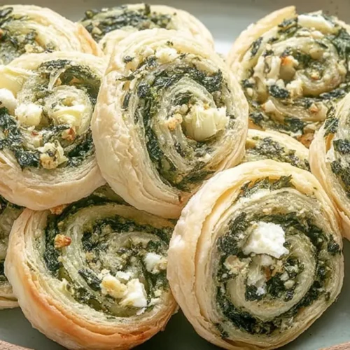 Spinach Pinwheels: 5 Easy Appetizer Ideas 2 A close-up view of freshly baked spinach pinwheels, golden brown and flaky.