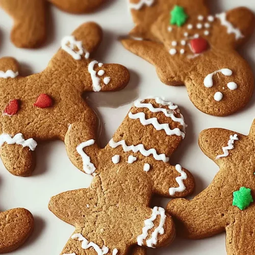 A collection of freshly baked gingerbread cookies with icing