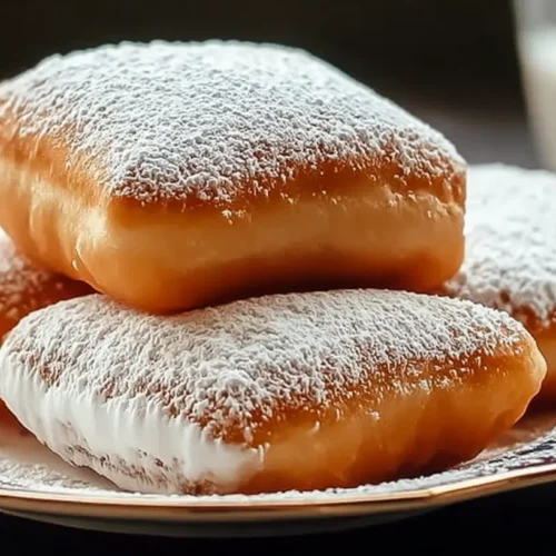 A plate piled high with fluffy vanilla French beignets dusted with powdered sugar