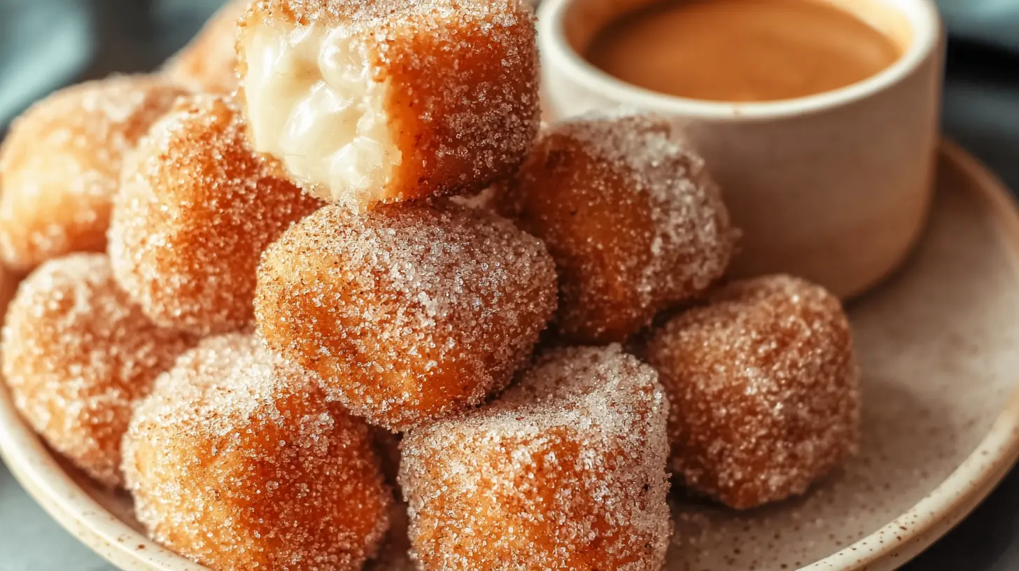 Delicious air fryer churro bites arranged on a plate, ready to be enjoyed.