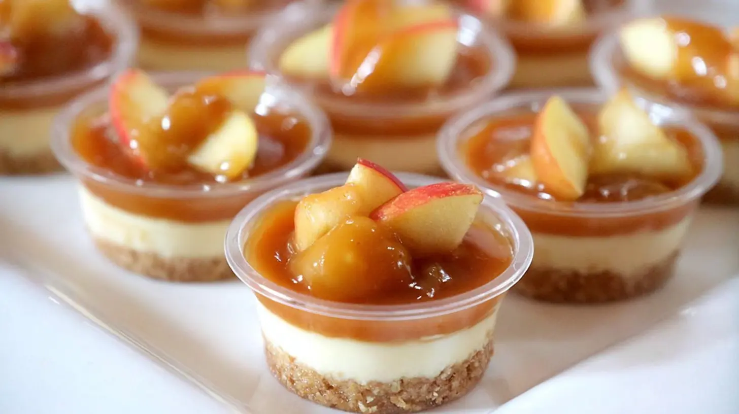 Caramel Apple Dessert Cups: 4 quick party hits 1 Multiple caramel apple dessert cups, elegantly arranged for a party or special event.