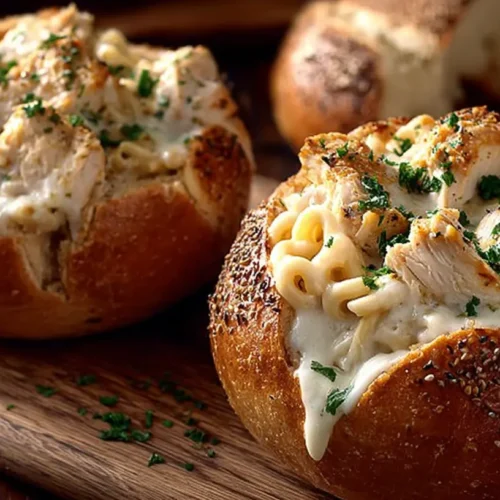 Chicken Alfredo Garlic Bread Bowls: 2 New Ideas 2 Delicious chicken alfredo served in garlic bread bowls
