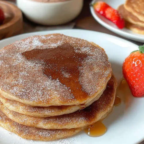 Spanish Churro-Inspired Pancakes: The 9 Best Toppings 2 A stack of fluffy Spanish churro-inspired pancakes drizzled with chocolate sauce