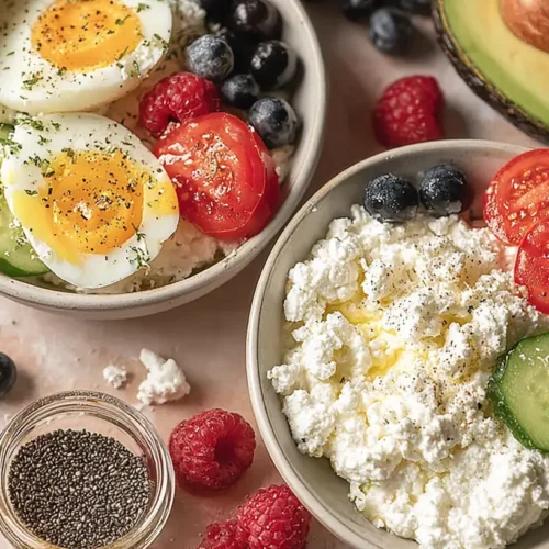 A simple cottage cheese breakfast bowl with fresh berries.