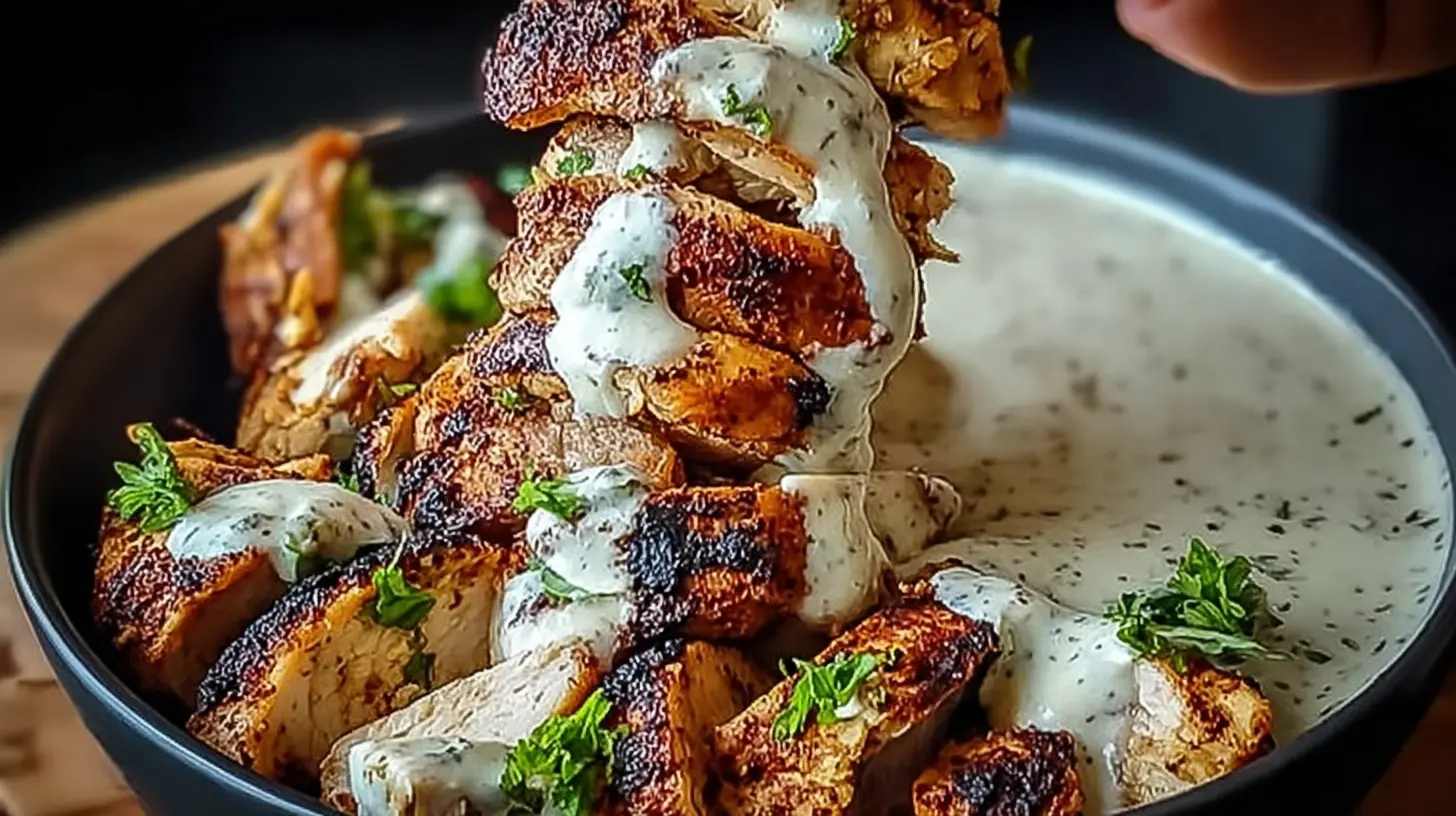 Tender chicken shawarma served with a generous amount of rich garlic sauce.