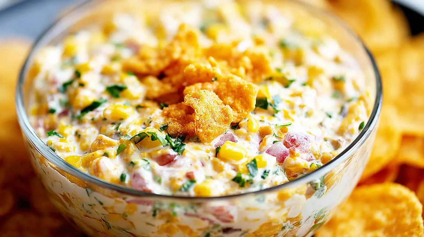 Corn Dip: 4 Surprising Twists You Must Try 1 Creamy corn dip with fresh ingredients in a serving dish.