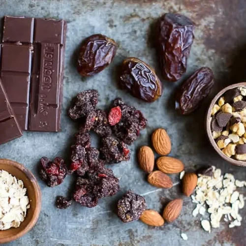 Dark Chocolate-Cherry Trail Mix for Anti-Inflammation: 3 Recipes 2 A bowl of Dark Chocolate-Cherry Trail Mix designed for anti-inflammation