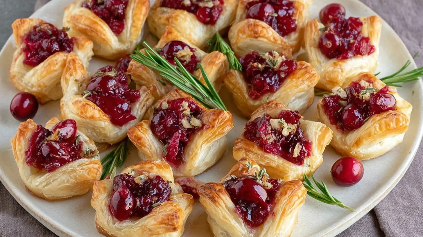 Cranberry Brie Bites: How to Impress 10 Guests 1 A platter of golden cranberry brie bites ready to serve.