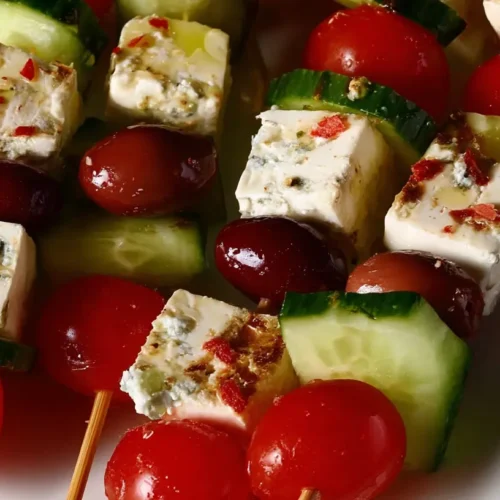 Feta Skewers with Cucumber: 5 Easy Appetizer Ideas 2 Mediterranean feta skewers with cucumber and herbs