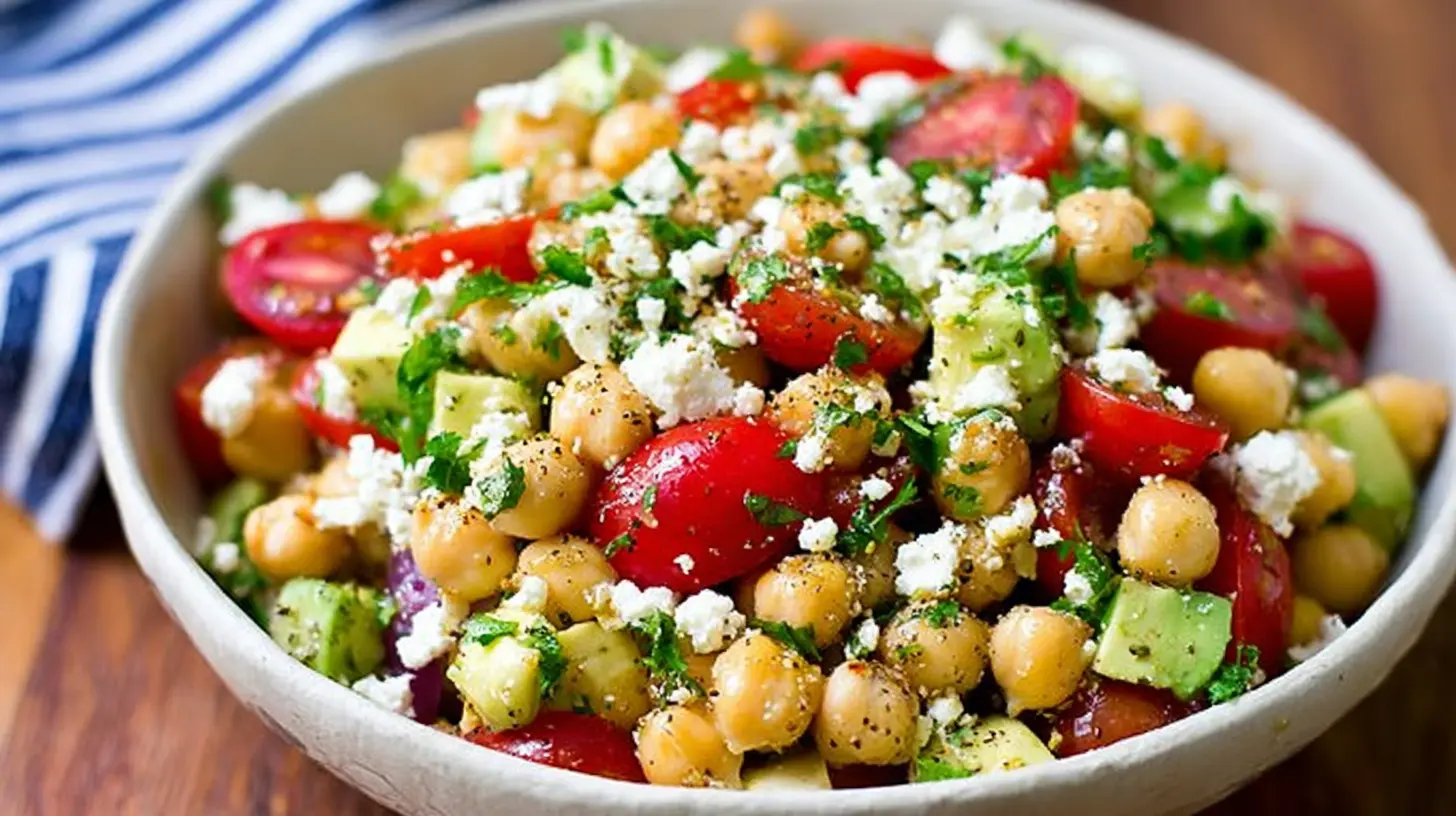 Chickpea Feta Avocado Salad: The 1 Ultimate Summer Lunch 1 Colorful Chickpea Feta Avocado Salad with fresh herbs