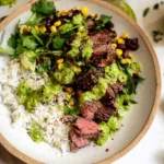 Delicious cilantro lime steak bowl, perfectly seasoned.