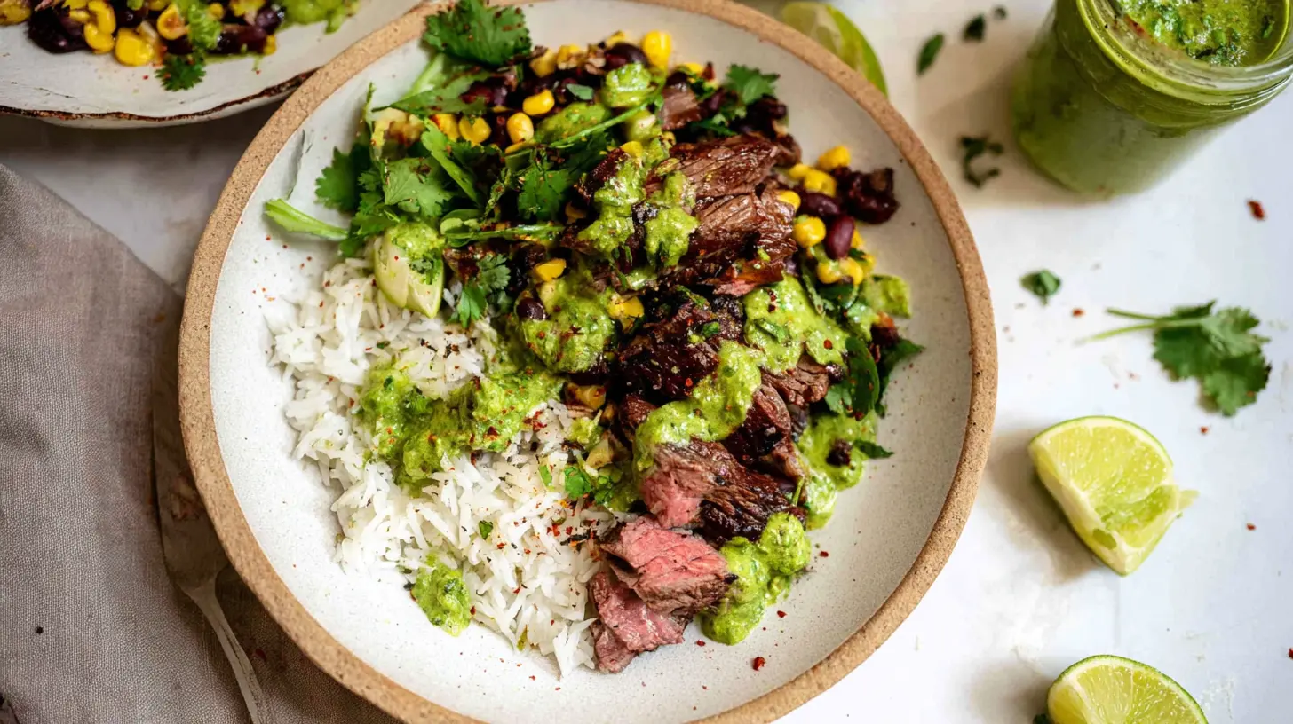 Delicious cilantro lime steak bowl, perfectly seasoned.