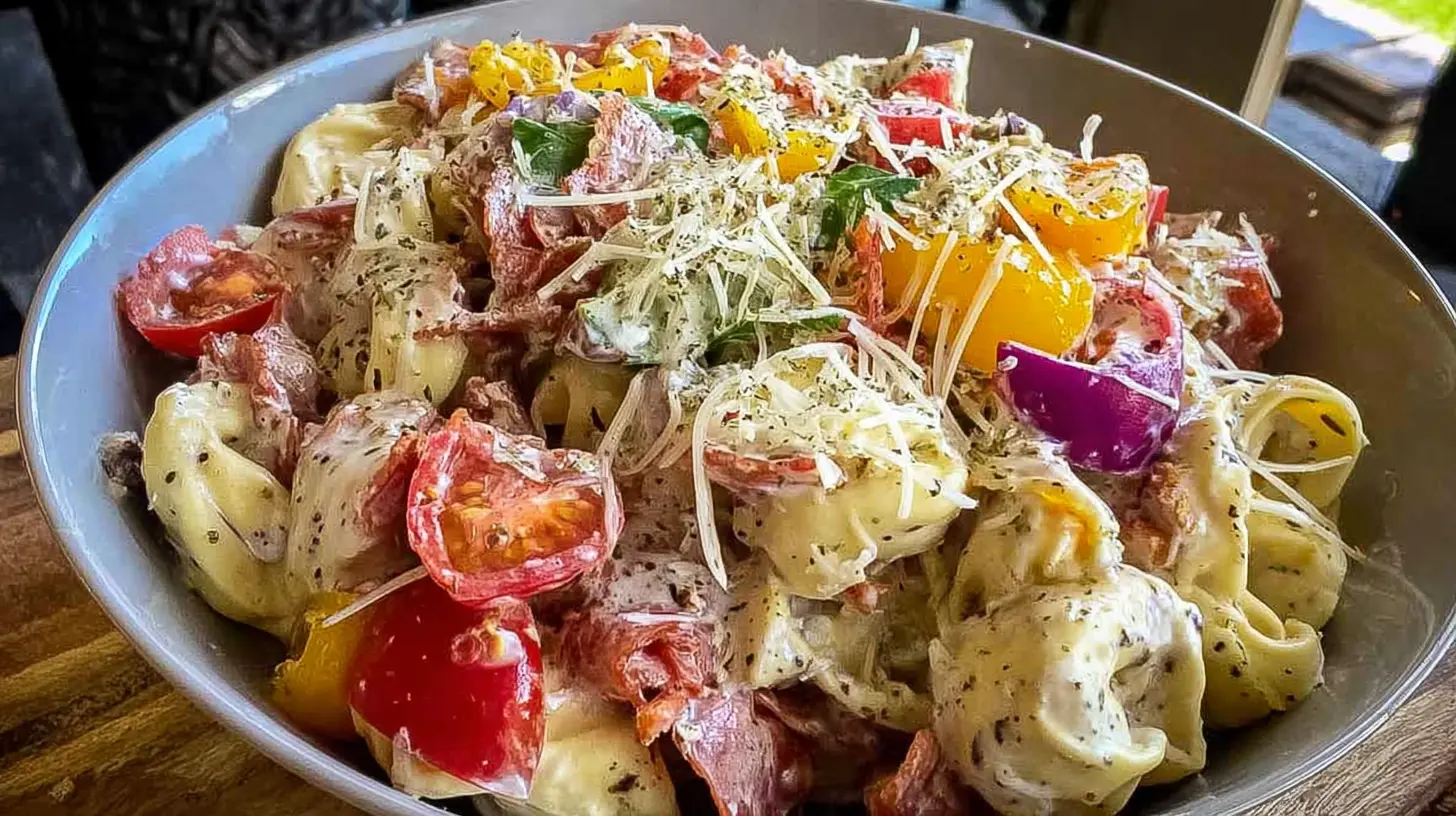 Grinder Tortellini Salad: How to Ace Your Next Meal in 9 Steps 1 Delicious Grinder Tortellini Salad in a large bowl ready to serve.
