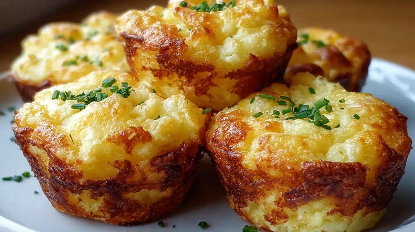 Several delicious baked cheesy mashed potato puffs with a crispy top.