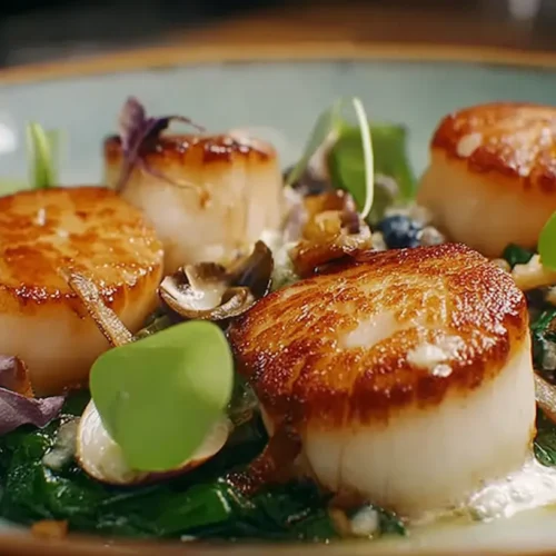 Gordon Ramsay Pan Seared Scallops: Why It's the Best 1 2 Gordon Ramsay pan seared scallops on a white plate with garnish, perfectly cooked.