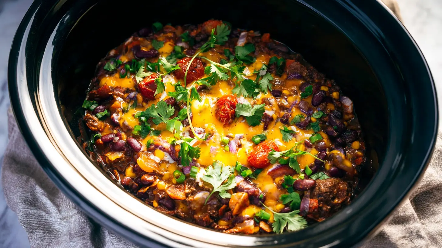 Slow Cooker Cowboy Casserole: 2 Simple Ingredients 1 Hearty cowboy casserole simmering in a slow cooker, ready to serve