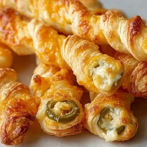 Several golden-brown Jalapeño Popper Twists artfully arranged on a platter.