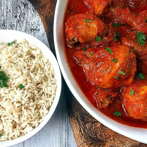 Nigerian Chicken Stew: Master 1 Dish. 2 A vibrant bowl of Nigerian Chicken Stew, richly colored and steaming.