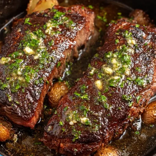 Pan Seared Steak with Garlic Butter: Why It's #1 2 A perfectly pan seared steak glistening with melted garlic butter.