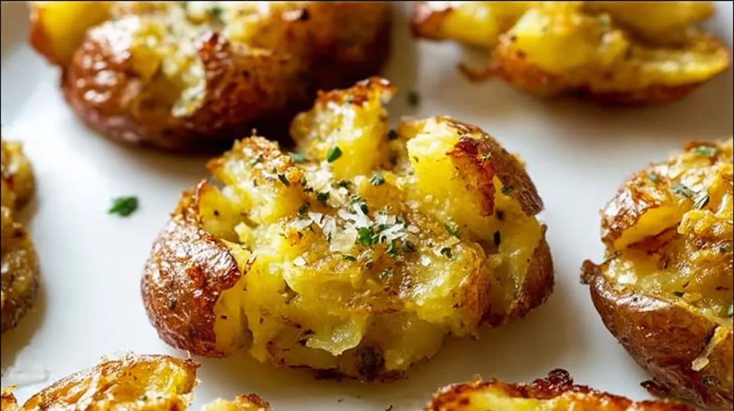 Baked Smashed Potatoes: 3 Secrets to Crispy Perfection 1 Oven-baked smashed potatoes with a crunchy exterior and soft interior