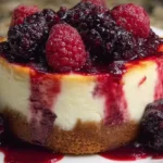 Decadent Blackberry Raspberry Cheesecake Delight, beautifully presented with a rich berry topping.