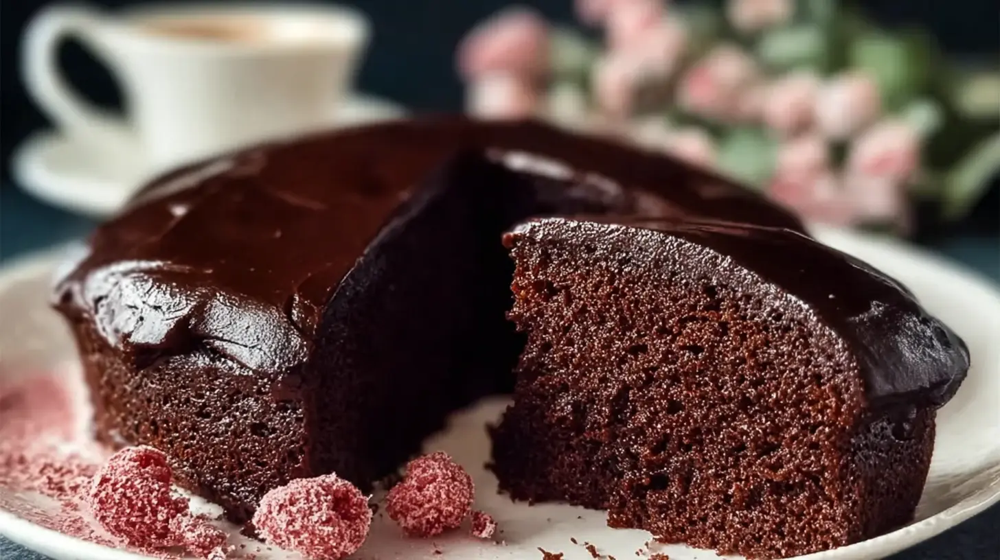 Soft and Moist Chocolate Cake: 3 Flavor Upgrades 1 Close-up of a rich, moist chocolate cake with smooth chocolate ganache