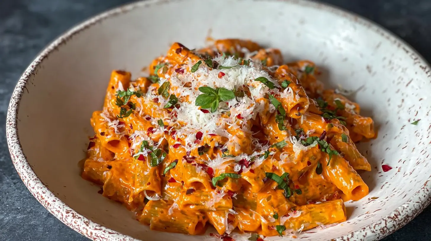 Creamy Tomato Garlic Pasta: 10 Reasons You'll Love It 1 Close-up of creamy tomato garlic pasta garnished with Parmesan cheese.