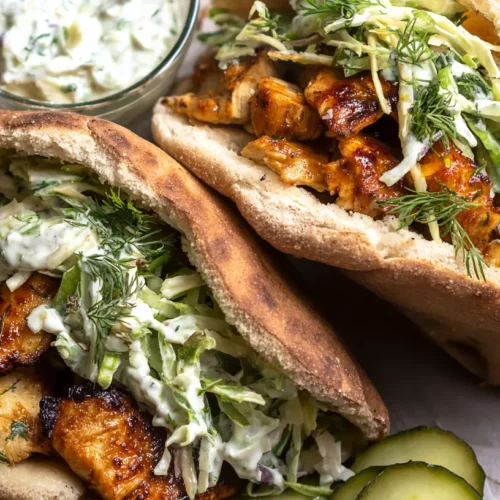 Sheet pan chicken pitas with herby ranch drizzle