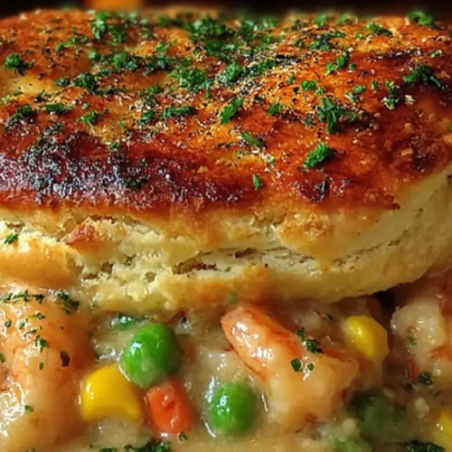 Shrimp & Lobster Cheddar Bay Biscuit Pot Pie: 3 Easy Steps 2 A steaming Shrimp & Lobster Cheddar Bay Biscuit Pot Pie, rich with seafood and a golden biscuit topping.