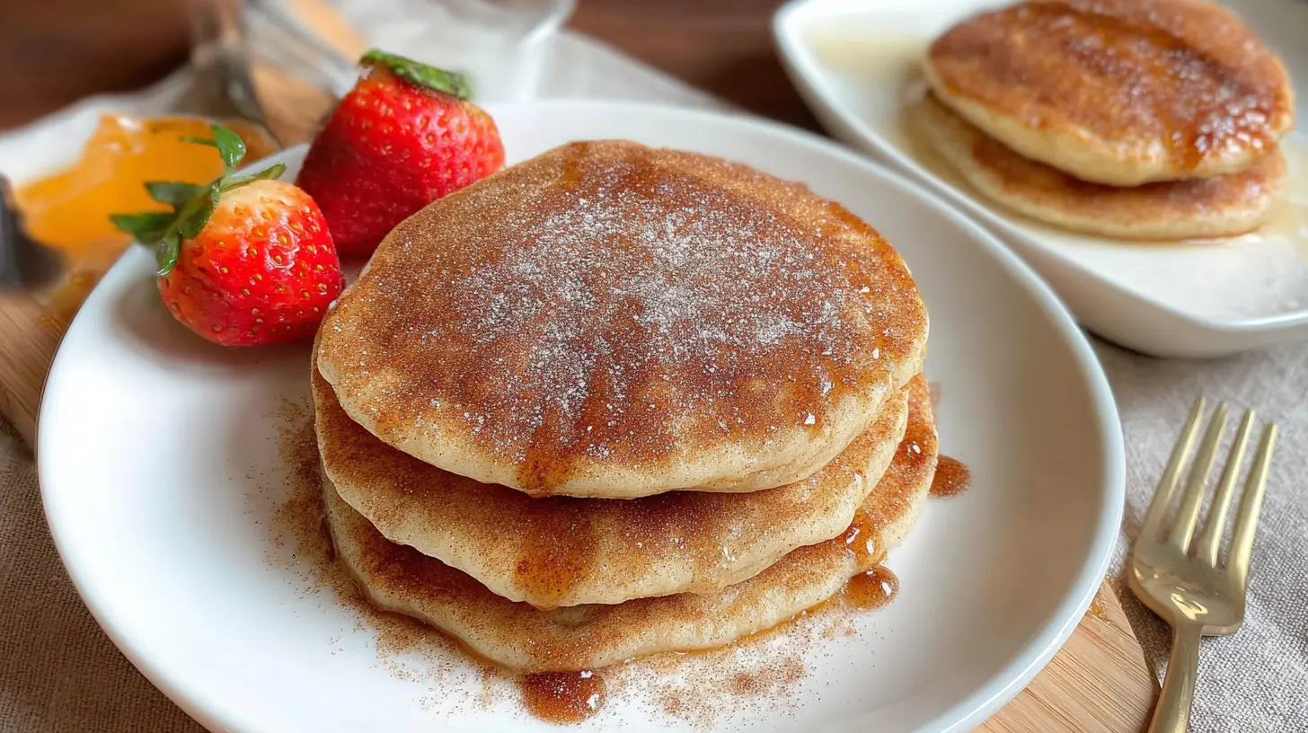 Spanish Churro-Inspired Pancakes: The 9 Best Toppings 1 Golden-brown churro pancakes topped with cinnamon sugar and whipped cream