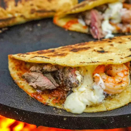 Delicious steak and shrimp tacos filled with fresh ingredients