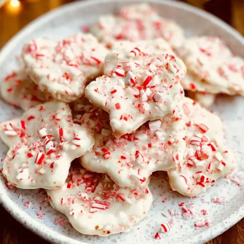 Delicious white chocolate peppermint pretzel crisps on a serving tray