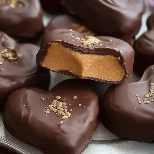 Chocolate Peanut Butter Valentine’s Hearts: The 2 Secrets 2 A collection of chocolate peanut butter Valentine's hearts arranged beautifully.